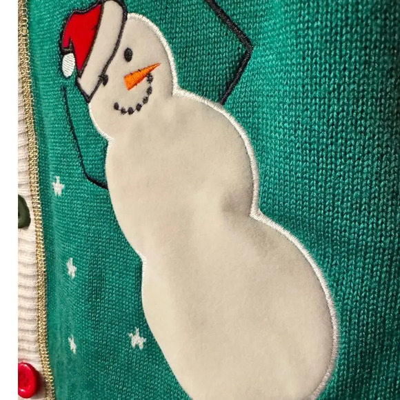 Ugly Christmas Cardigan Sweater Red Green Snowman Holiday Party Cute - Picture 5 of 8